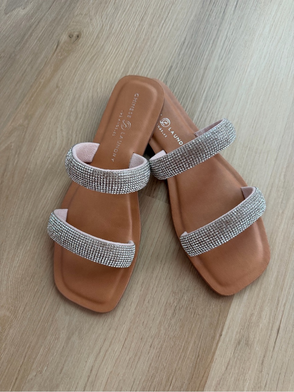 Chinese Laundry Rhinestone Double Strap Slide Sandals Size 7 NWOT